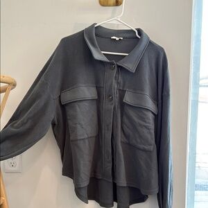 Dark Gray Oversized Button-Up Shirt Jacket